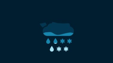 White Cloud with snow, rain and moon icon isolated on blue background. Weather icon. 4K Video motion graphic animation.