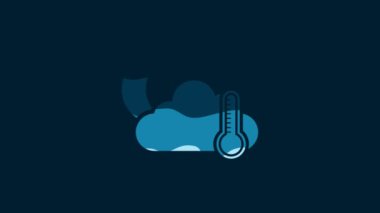 White Thermometer and cloud with moon icon isolated on blue background. 4K Video motion graphic animation.
