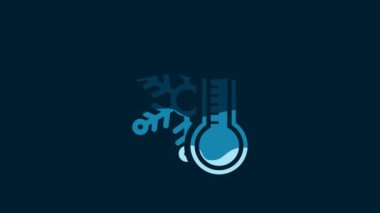 White Thermometer with snowflake icon isolated on blue background. 4K Video motion graphic animation.