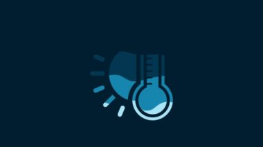 White Thermometer with sun icon isolated on blue background. 4K Video motion graphic animation.