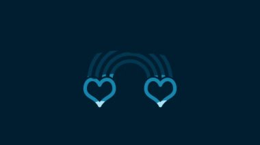 White Rainbow with heart icon isolated on blue background. 4K Video motion graphic animation.