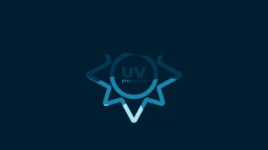 White UV protection icon isolated on blue background. Ultra violet rays radiation. SPF sun sign. 4K Video motion graphic animation.