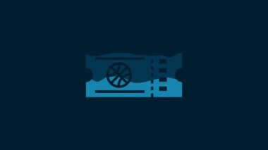 White Basketball game ticket icon isolated on blue background. 4K Video motion graphic animation.
