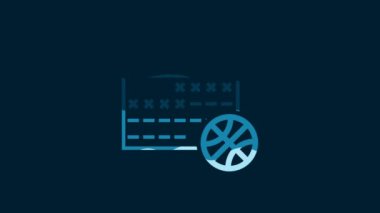 White Basketball on sport calendar icon isolated on blue background. 4K Video motion graphic animation.