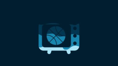 White Basketball match on tv program icon isolated on blue background. 4K Video motion graphic animation.