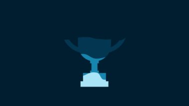 White Award cup icon isolated on blue background. Winner trophy symbol. Championship or competition trophy. Sports achievement. 4K Video motion graphic animation.
