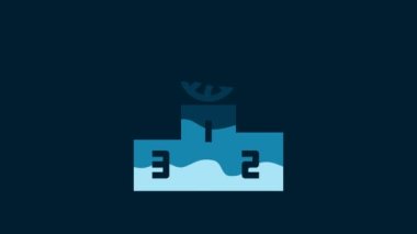 White Basketball over sports winner podium icon isolated on blue background. 4K Video motion graphic animation.