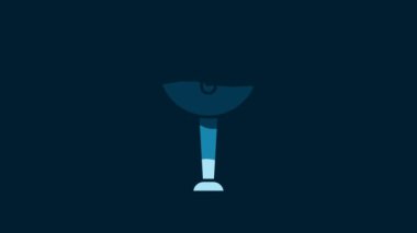 White Wooden pirate leg icon isolated on blue background. 4K Video motion graphic animation.
