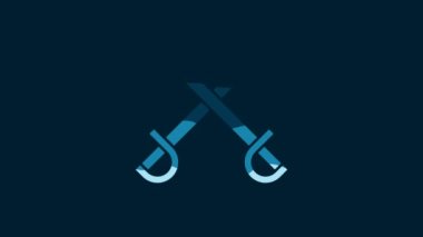 White Crossed pirate swords icon isolated on blue background. Sabre sign. 4K Video motion graphic animation.