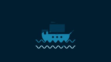 White Ship icon isolated on blue background. 4K Video motion graphic animation.