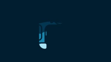 White Electric drill machine icon isolated on blue background. Repair tool. 4K Video motion graphic animation.