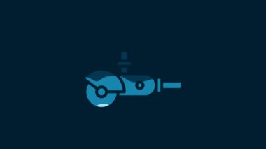 White Angle grinder icon isolated on blue background. 4K Video motion graphic animation.