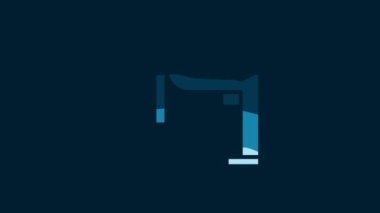 White Electric drill machine icon isolated on blue background. Repair tool. 4K Video motion graphic animation.