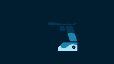 White Electric cordless screwdriver icon isolated on blue background. Electric drill machine. Repair tool. 4K Video motion graphic animation.