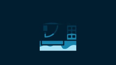 White Sewing machine icon isolated on blue background. 4K Video motion graphic animation.
