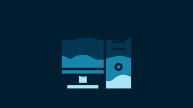 White Computer monitor icon isolated on blue background. PC component sign. 4K Video motion graphic animation.