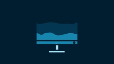 White Computer monitor icon isolated on blue background. PC component sign. 4K Video motion graphic animation.