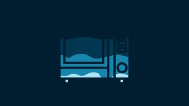 White Microwave oven icon isolated on blue background. Home appliances icon. 4K Video motion graphic animation.