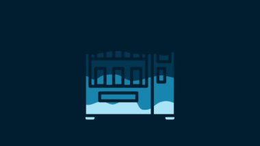 White Vending machine of food and beverage automatic selling icon isolated on blue background. 4K Video motion graphic animation.