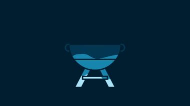 White Barbecue grill icon isolated on blue background. BBQ grill party. 4K Video motion graphic animation.