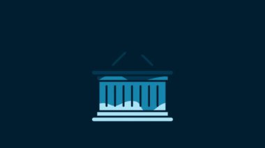 White Musical instrument drum and drum sticks icon isolated on blue background. 4K Video motion graphic animation.