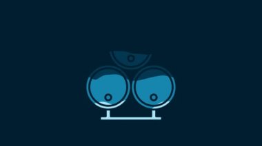 White Wooden barrels icon isolated on blue background. Alcohol barrel, drink container, wooden keg for beer, whiskey, wine. 4K Video motion graphic animation.