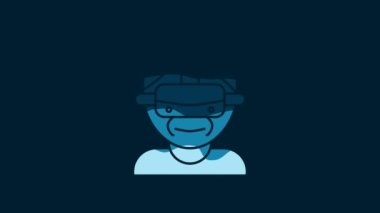 White Virtual reality glasses icon isolated on blue background. Stereoscopic 3d vr mask. 4K Video motion graphic animation.