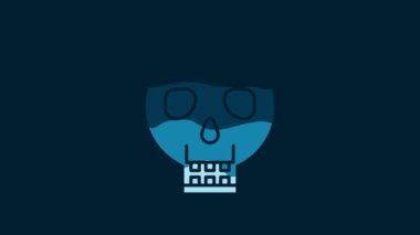 White Skull icon isolated on blue background. Happy Halloween party. 4K Video motion graphic animation.