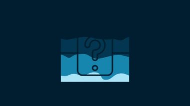 White Mystery box or random loot box for games icon isolated on blue background. Question box. 4K Video motion graphic animation.