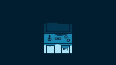 White Retro arcade game machine icon isolated on blue background. 4K Video motion graphic animation.