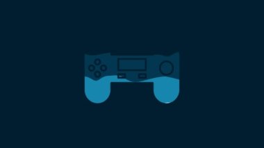 White Gamepad icon isolated on blue background. Game controller. 4K Video motion graphic animation.