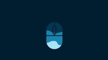 White Computer mouse icon isolated on blue background. Optical with wheel symbol. 4K Video motion graphic animation.