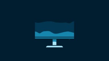 White Computer monitor icon isolated on blue background. PC component sign. 4K Video motion graphic animation.
