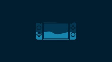 White Portable video game console icon isolated on blue background. Gamepad sign. Gaming concept. 4K Video motion graphic animation.