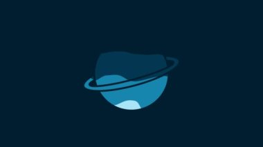 White Planet Saturn with planetary ring system icon isolated on blue background. 4K Video motion graphic animation.
