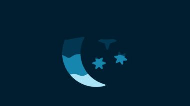 White Moon and stars icon isolated on blue background. 4K Video motion graphic animation.