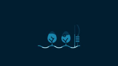 White Standalone sensor and plant icon isolated on blue background. 4K Video motion graphic animation.