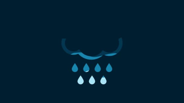 Awan Putih Dengan Ikon Hujan Terisolasi Pada Latar Belakang Biru — Stok Video