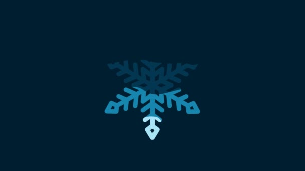 White Snowflake Icon Isolated Blue Background Video Motion Graphic Animation — Video Stock