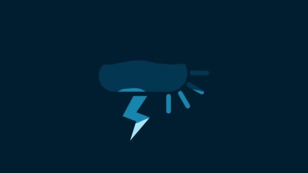 White Storm Icon Isolated Blue Background Cloudy Lightning Sun Sign — Video Stock