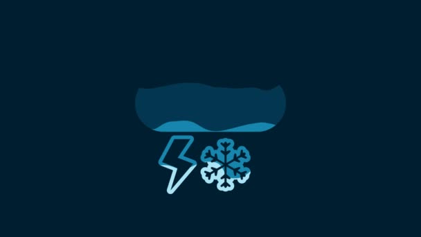 White Cloud Snow Lightning Icon Isolated Blue Background Cloud Snowflakes — Wideo stockowe