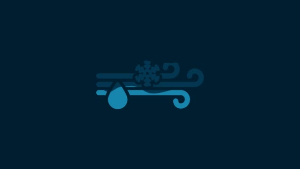 White Wind Rain Snow Icon Isolated Blue Background Windy Weather — Wideo stockowe