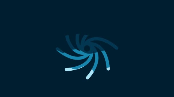 白い竜巻のアイコンは青の背景に隔離されました サイクロン 嵐の漏斗 ハリケーンの風やツイスターの天気アイコン 4Kビデオモーショングラフィックアニメーション — ストック動画