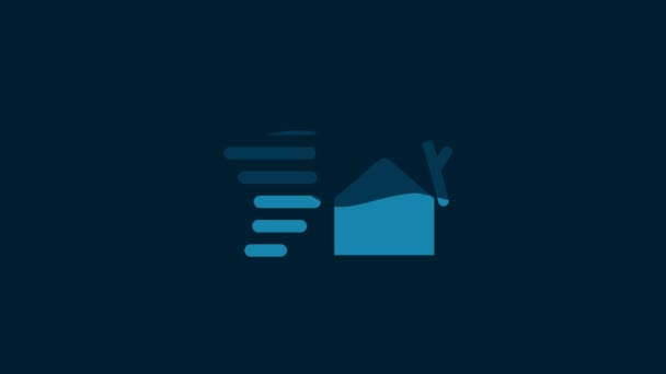 White Tornado Swirl Damages House Roof Icon Isolated Blue Background — Stockvideo