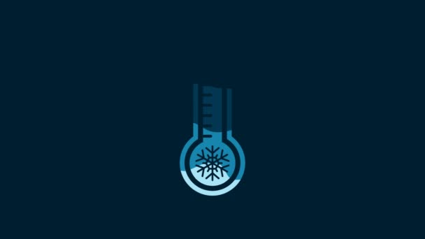 白い気象温度計は 青い背景に隔離された熱と冷たいアイコンを測定します 高温または低温を示す温度計機器 4Kビデオモーショングラフィックアニメーション — ストック動画