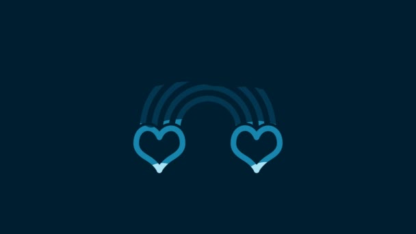 White Rainbow Heart Icon Isolated Blue Background Video Motion Graphic — Vídeo de Stock