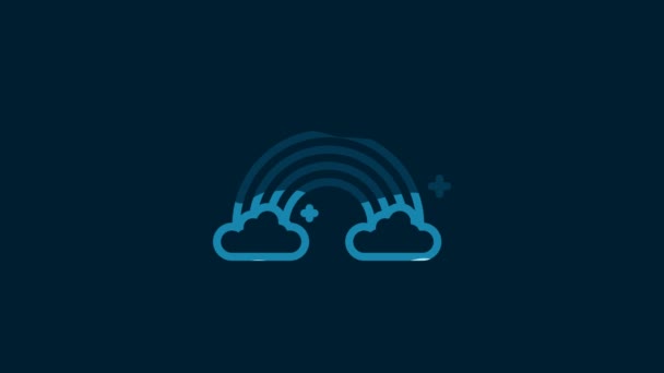 White Rainbow Clouds Icon Isolated Blue Background Video Motion Graphic — Vídeo de Stock