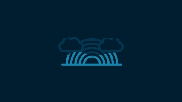 White Rainbow Clouds Icon Isolated Blue Background Video Motion Graphic — Stockvideo