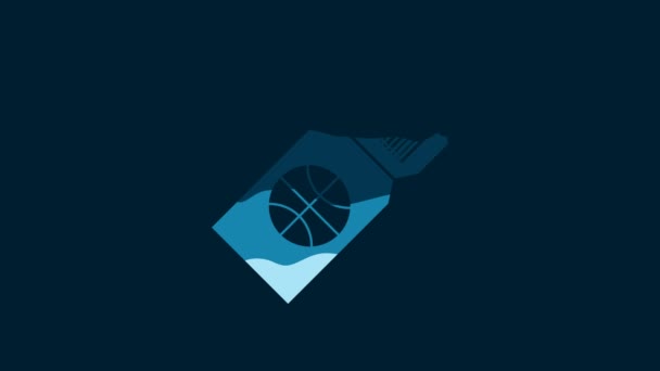 青い背景に隔離されたホワイトバスケットボールゲームチケットアイコン 4Kビデオモーショングラフィックアニメーション — ストック動画