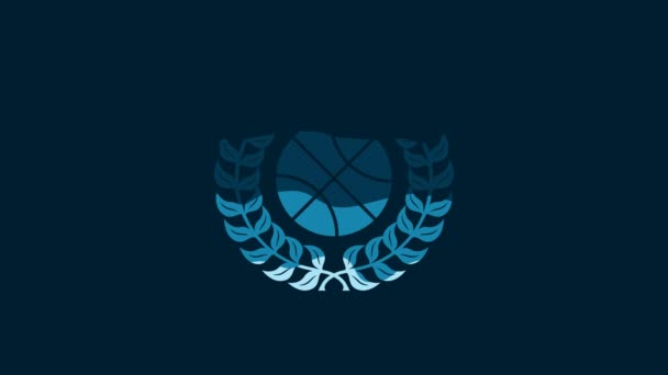 White Award Basketball Ball Icon Isolated Blue Background Laurel Wreath — Vídeos de Stock